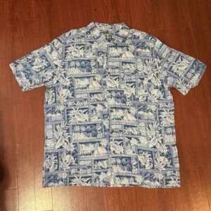 Campia Moda Floral Hawaiian Short Sleeve Button Up Shirt Size XL Palm Trees Blue